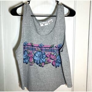 5/$25 Gray Floral Kathy Ireland Cropped Tank Pink Blue Graphic Casual Sleeveless
